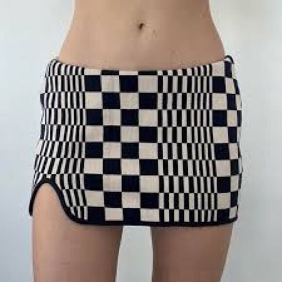 Urban Outfitters Dresses & Skirts - Urban Outfitters Tallulah Notch Knit Mini Skirt Navy Blue and Cream Medium